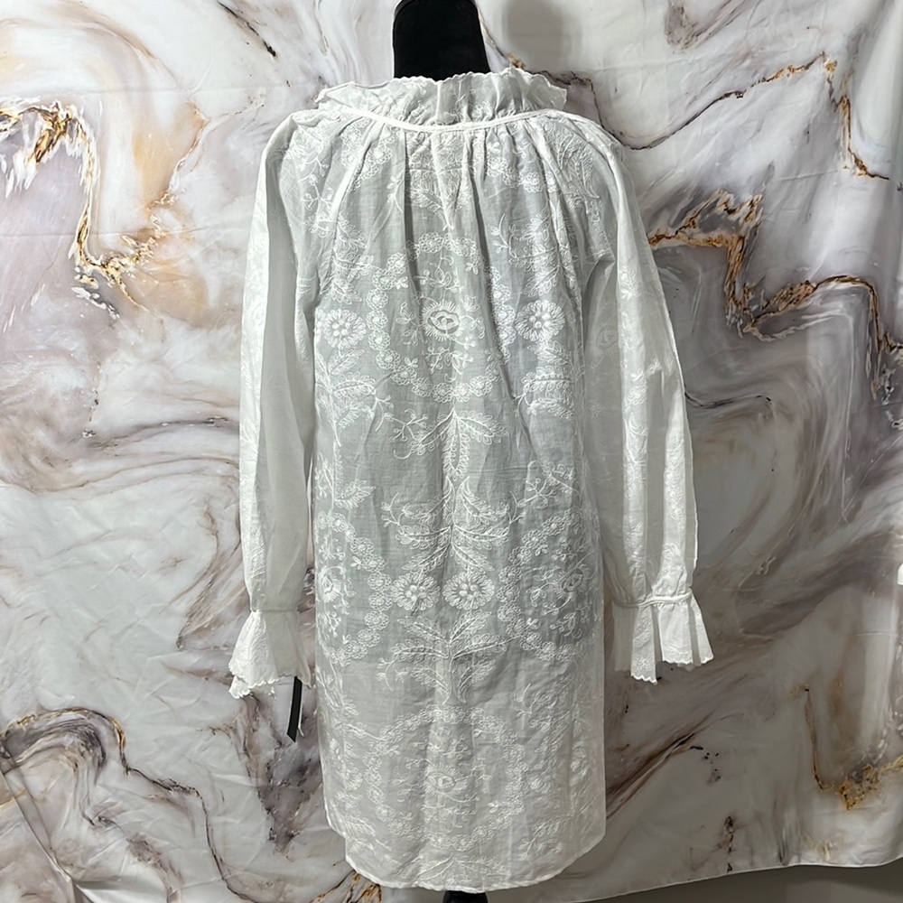 Natori Long Flare Sleeve Sheer Floral White Embroidered Boho Dress Cover Up S - Picture 5 of 14